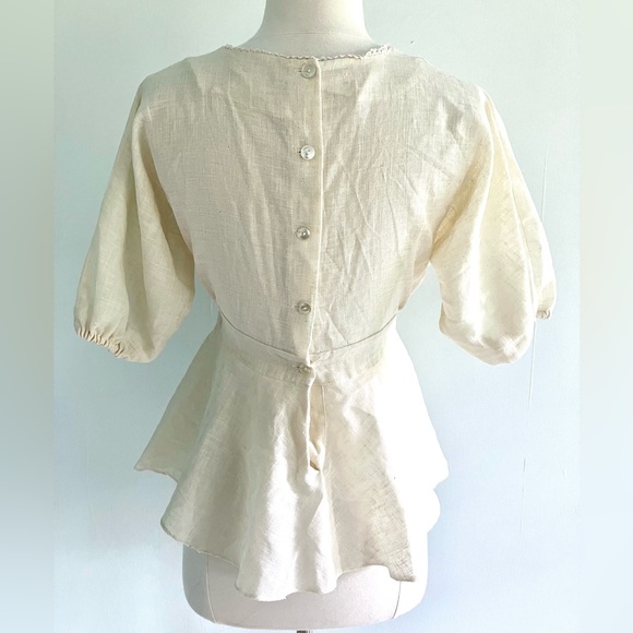 Vintage 70’s does Edwardian linen floral ribbon peplum blouse shirt top - Picture 7 of 9